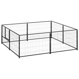 Dog Kennel Black 43.1 ftÂ² Steel (Color: Black)