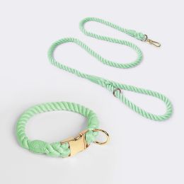 Weaving Gradient Colored Cotton Rope Pet Collar (Option: Mint Green-XL)